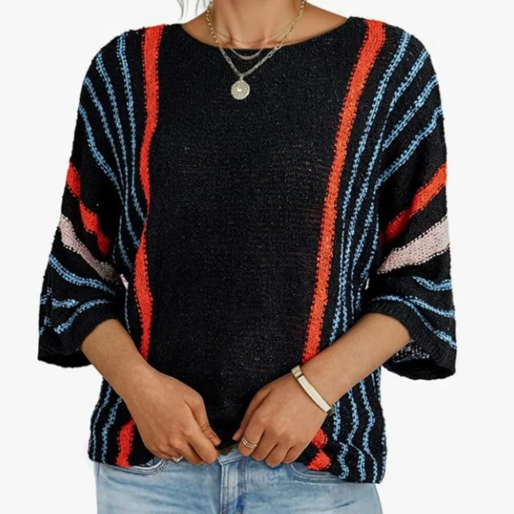 *SALE* NWOT! Black Striped Knit Sweater - Picture 1 of 4